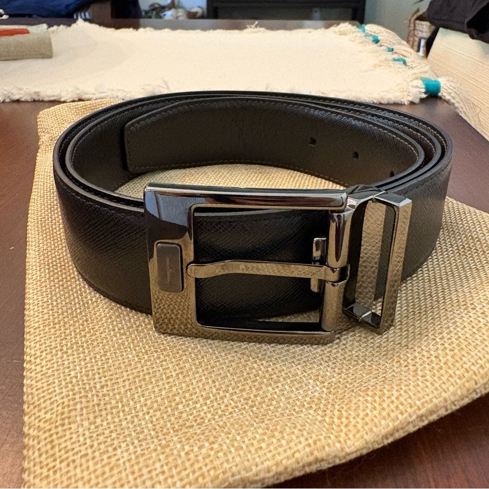Salvatore Ferragamo Men’s Black Belt 105cm 42in Leather Black Gunmetal
